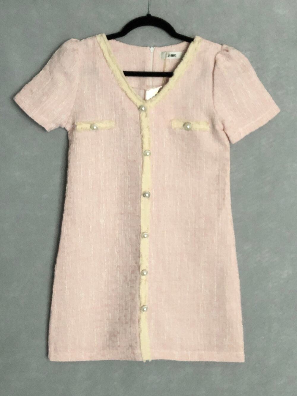 J.ING Tweed Dress Faux Button Front Pink Women's Size S/M NEW